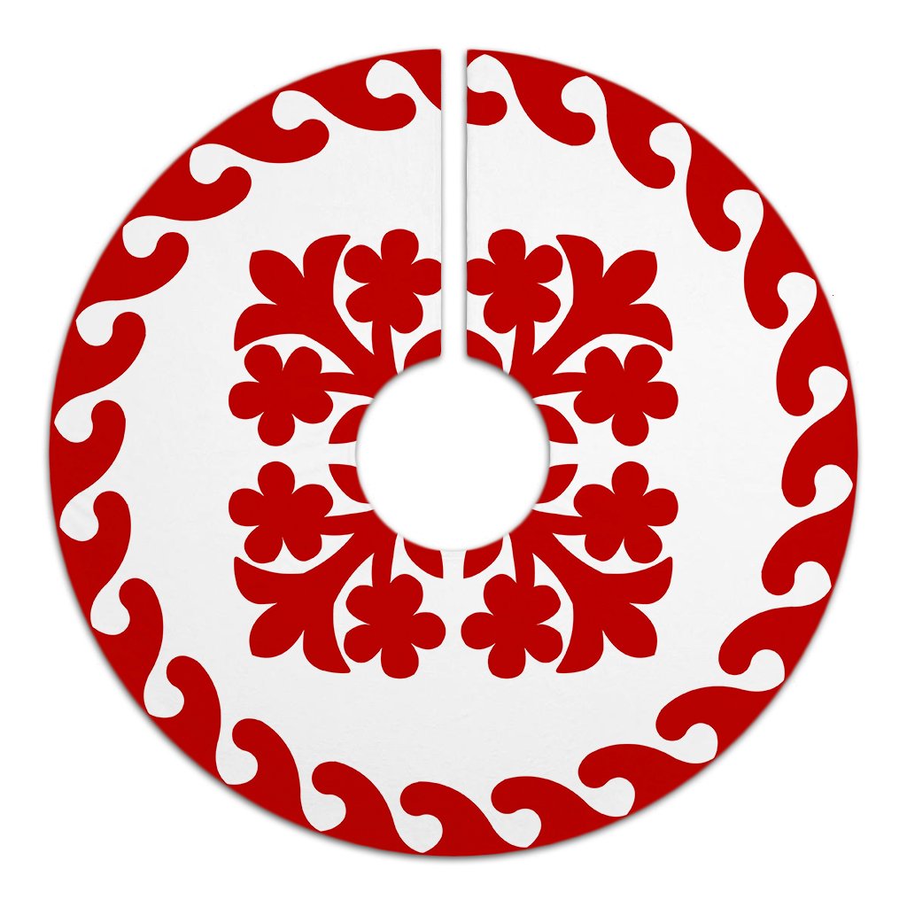 Hawaiian Quilt Pattern Flower Guide Tree Skirt - Red White - AH - Polynesian Pride