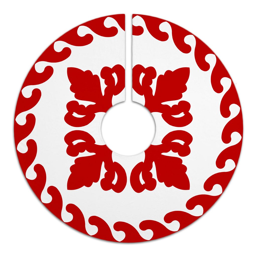 Hawaiian Quilt Pattern Flower Proudly Tree Skirt - Red White - AH - Polynesian Pride