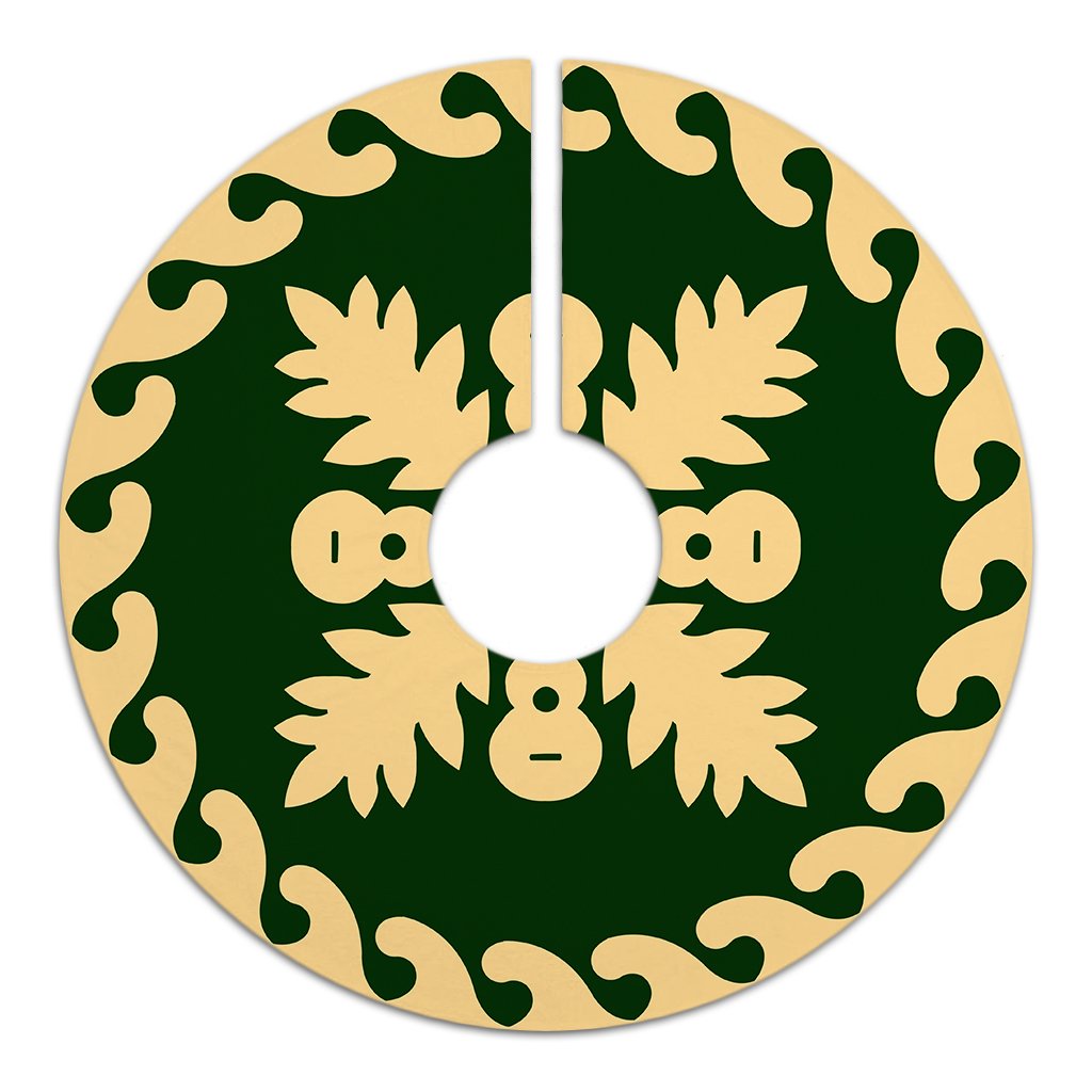 Hawaiian Quilt Pattern Guitar And Flora Tree Skirt - Green Beige - AH - Polynesian Pride