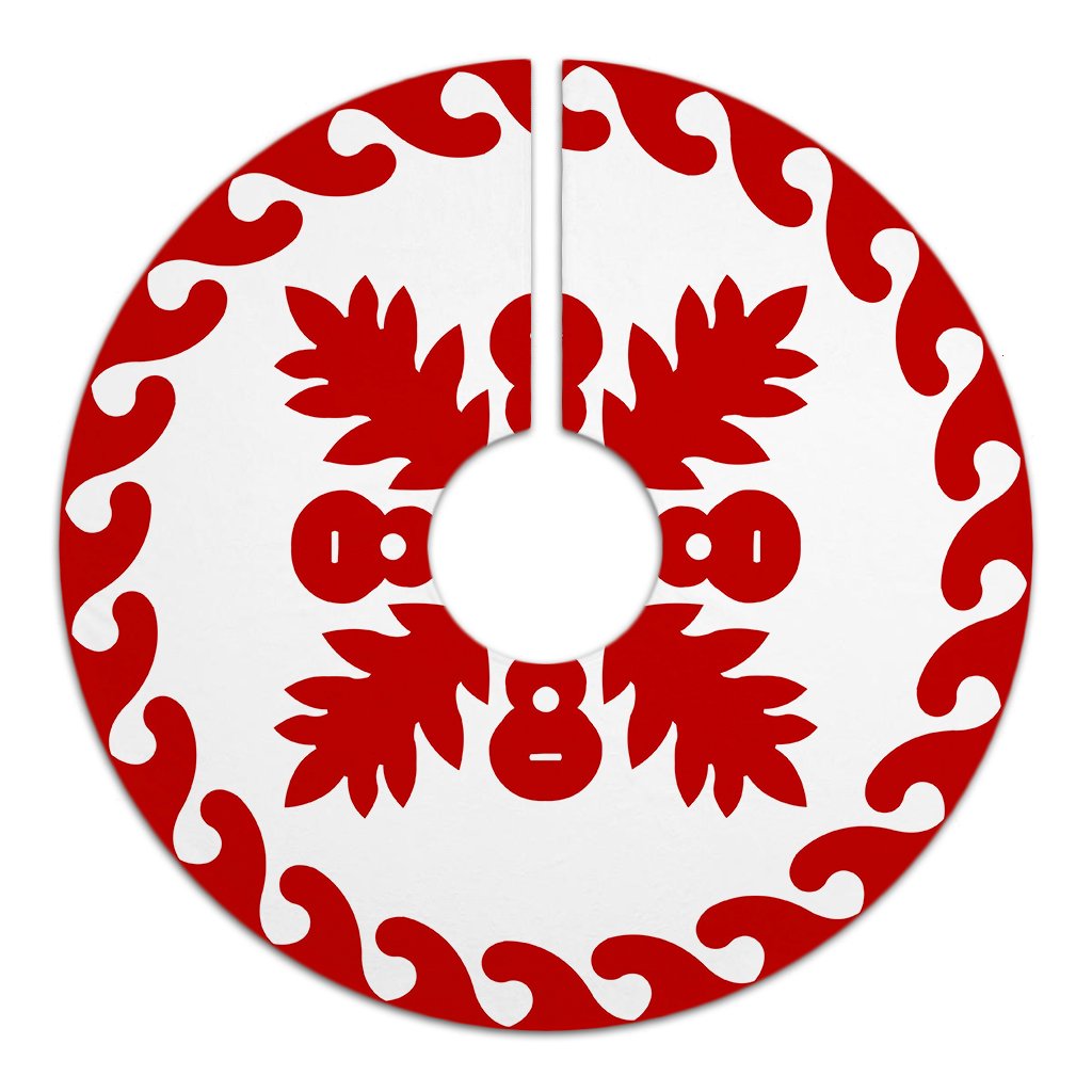 Hawaiian Quilt Pattern Guitar And Flora Tree Skirt - Red White - AH - Polynesian Pride
