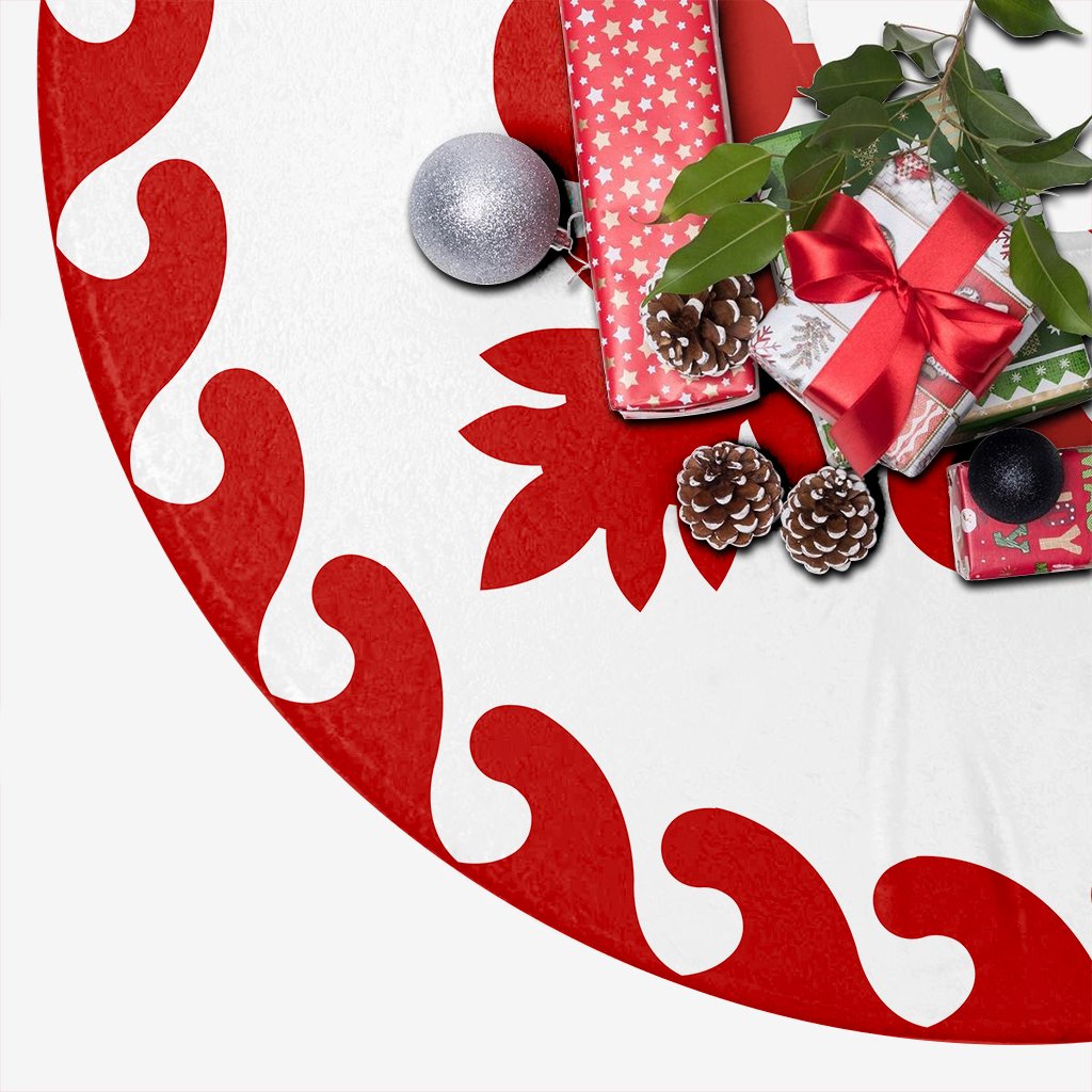 Hawaiian Quilt Pattern Guitar And Flora Tree Skirt - Red White - AH - Polynesian Pride