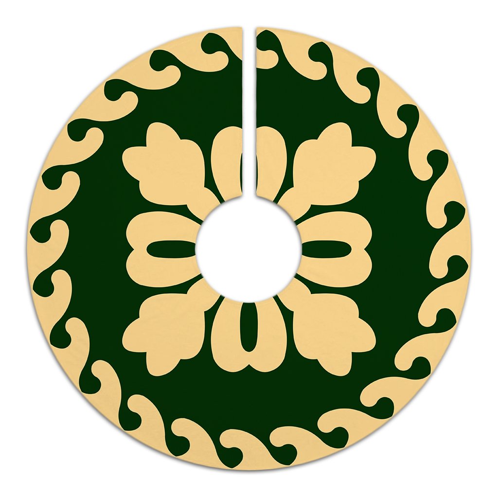 Hawaiian Quilt Pattern Heart Polynesian Tree Skirt - Green Beige - AH - Polynesian Pride
