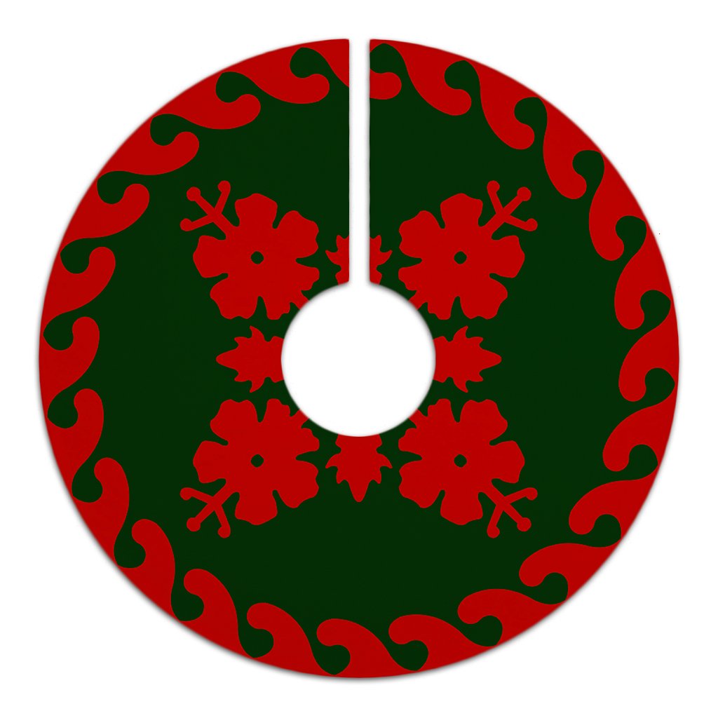 Hawaiian Quilt Pattern Hibiscus Nice Tree Skirt - Red Green - AH - Polynesian Pride