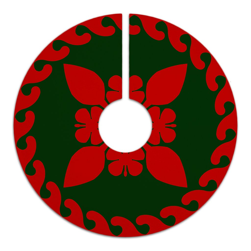 Hawaiian Quilt Pattern Hibiscus Paddle Lovely Tree Skirt - Red Green - AH - Polynesian Pride