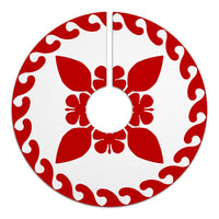Hawaiian Quilt Pattern Hibiscus Paddle Lovely Tree Skirt - Red White - AH - Polynesian Pride