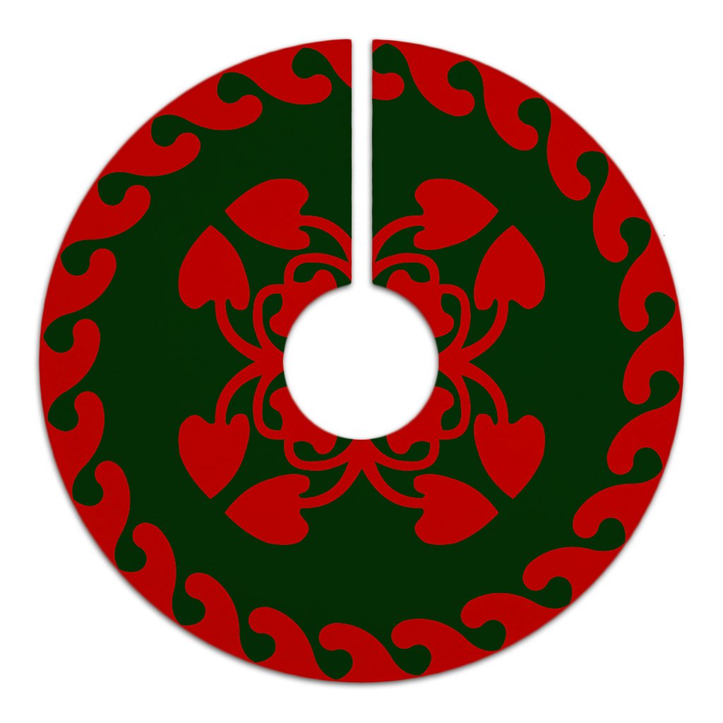 Hawaiian Quilt Pattern Kalo Love Tree Skirt - Red Green - AH - Polynesian Pride