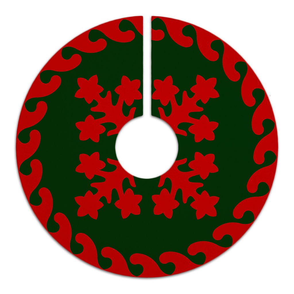 Hawaiian Quilt Pattern Many Plumeria Tree Skirt - Red Green - AH - Polynesian Pride