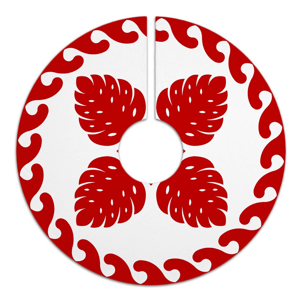 Hawaiian Quilt Pattern Monstera Symmetry Polynesian Tree Skirt - Red White - AH - Polynesian Pride