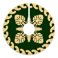 Hawaiian Quilt Pattern Palm Tree And Pineapple New Tree Skirt - Green Beige - AH - Polynesian Pride