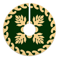 Hawaiian Quilt Pattern Palm Tree Fire Tree Skirt - Green Beige - AH - Polynesian Pride