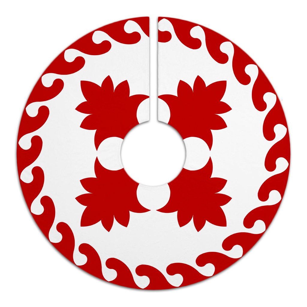 Hawaiian Quilt Pattern Palm Tree Normal Polynesian Tree Skirt - Red White - AH - Polynesian Pride