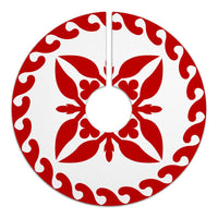 Hawaiian Quilt Pattern Palm Tree Proudly Tree Skirt - Red White - AH - Polynesian Pride