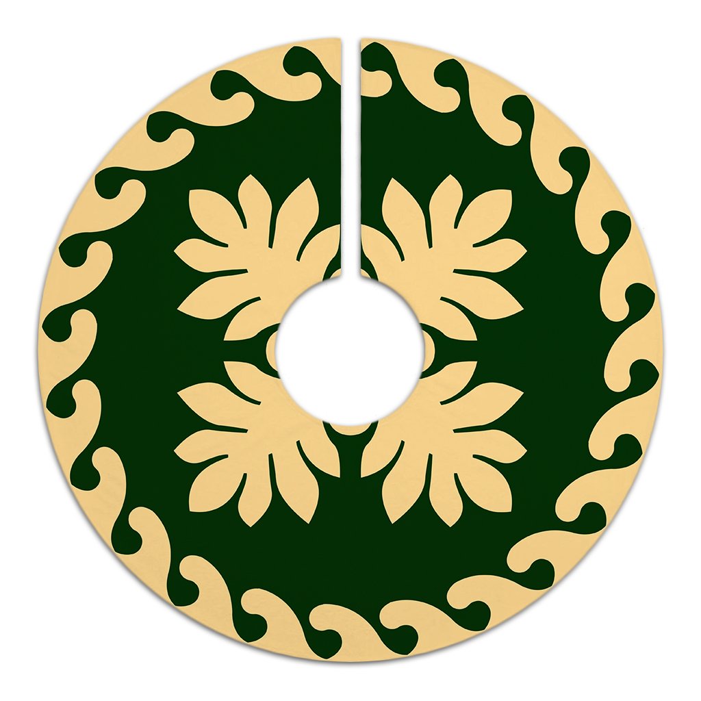 Hawaiian Quilt Pattern Palm Tree Sweat Tree Skirt - Green Beige - AH - Polynesian Pride