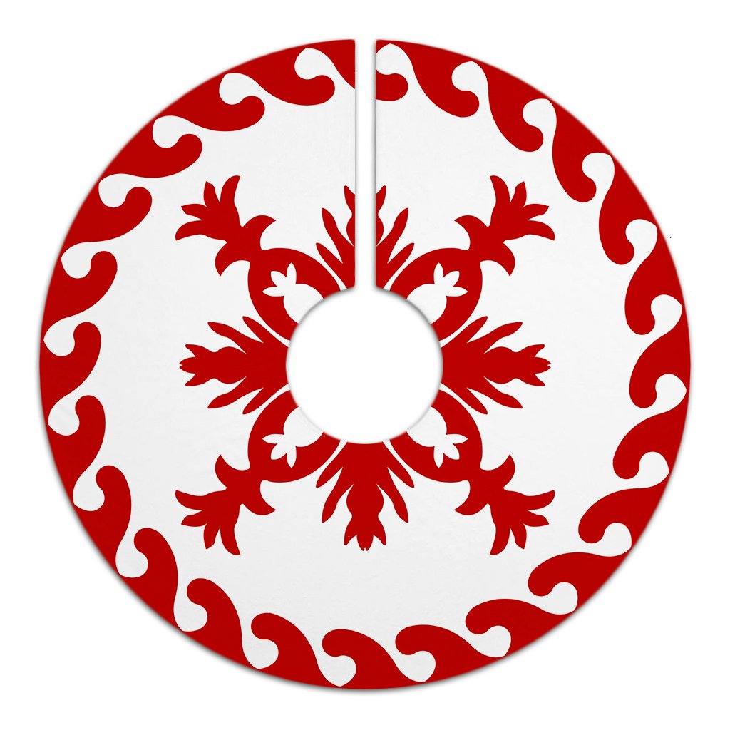 Hawaiian Quilt Pattern Pineaple Nice Tree Skirt - Red White - AH - Polynesian Pride