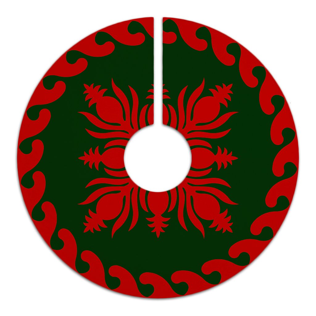Hawaiian Quilt Pattern Pineapple Dance Tree Skirt - Red Green - AH - Polynesian Pride