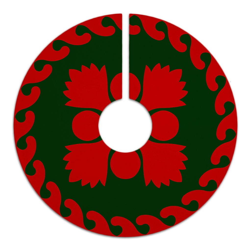 Hawaiian Quilt Pattern Plants And Tropical Flora Tree Skirt - Red Green - AH - Polynesian Pride