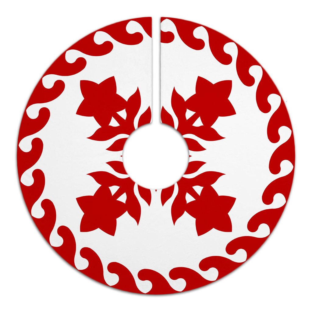 Hawaiian Quilt Pattern Star Flower Tree Skirt - Red White - AH - Polynesian Pride
