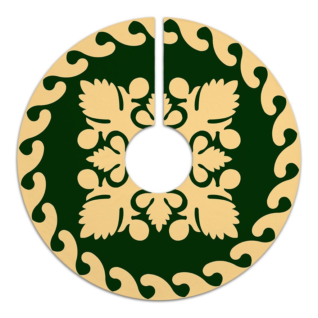 Hawaiian Quilt Pattern Tradition Skillful Tree Skirt - Green Beige - AH - Polynesian Pride