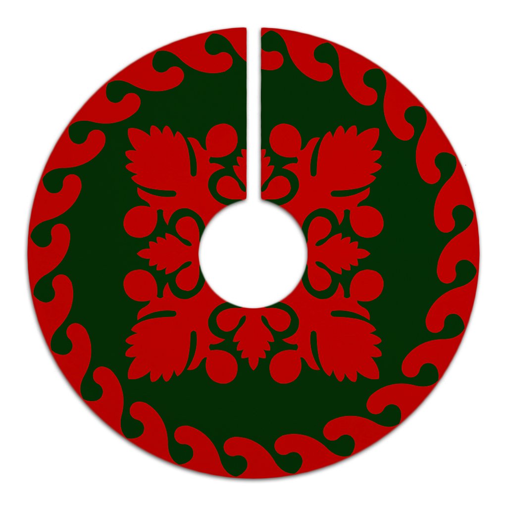 Hawaiian Quilt Pattern Tradition Skillful Tree Skirt - Red Green - AH - Polynesian Pride