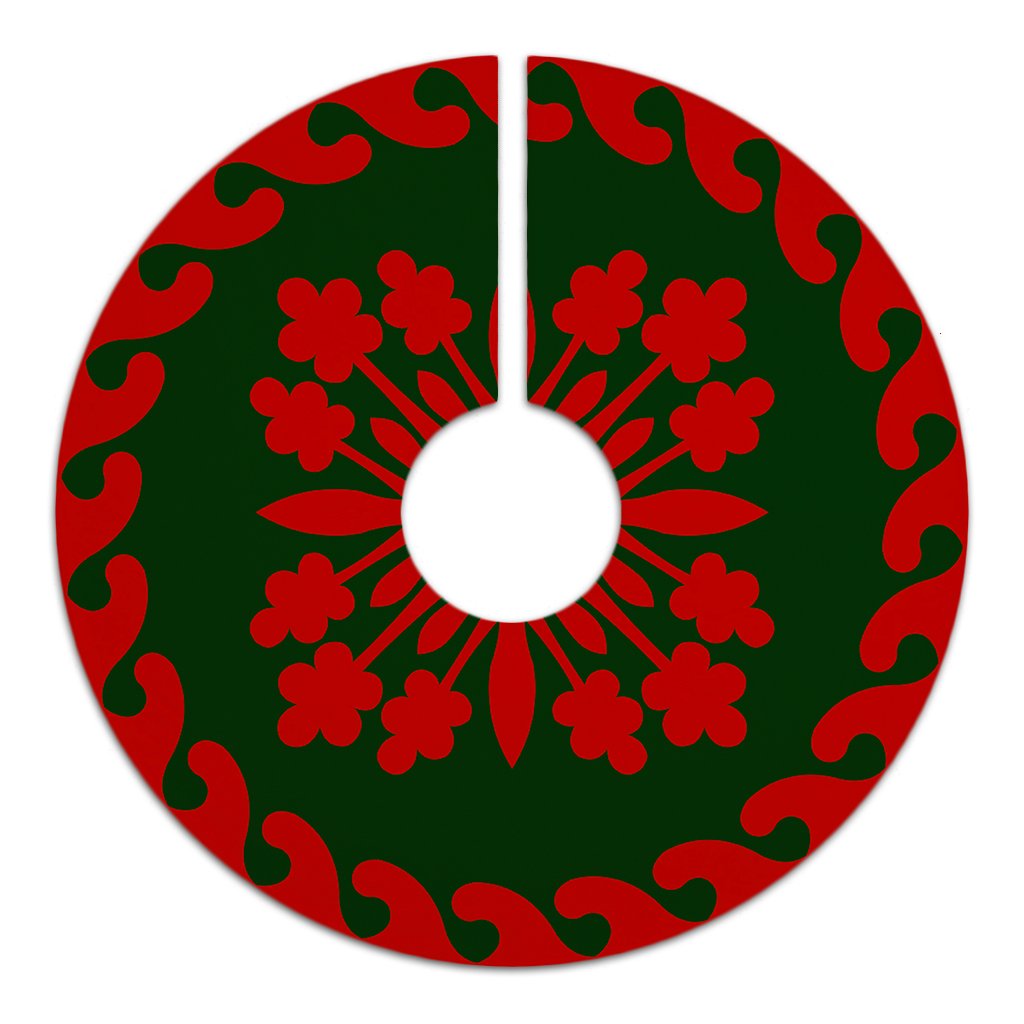 Hawaiian Quilt Pattern Tradition Tree Skirt - Red Green - AH - Polynesian Pride