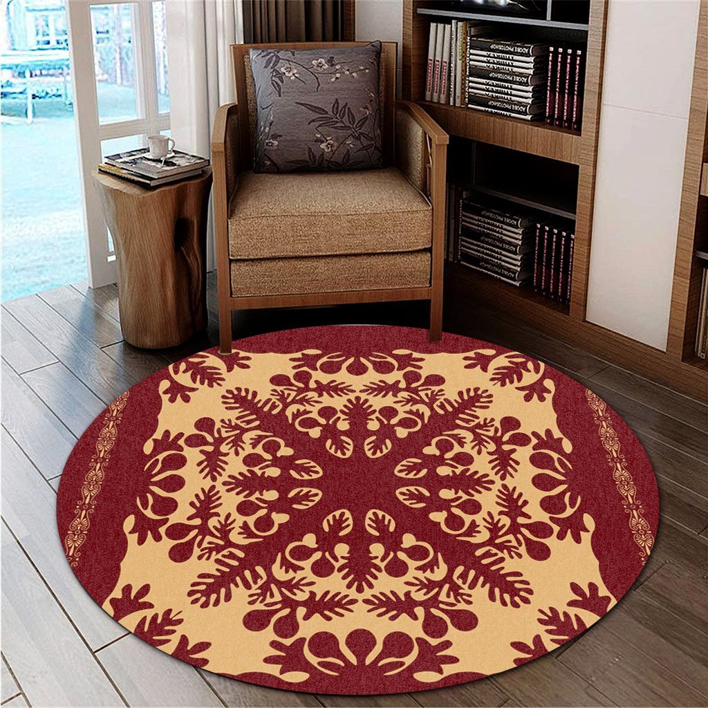 Hawaiian Quilt Vintage Round Carpet - AH - Polynesian Pride