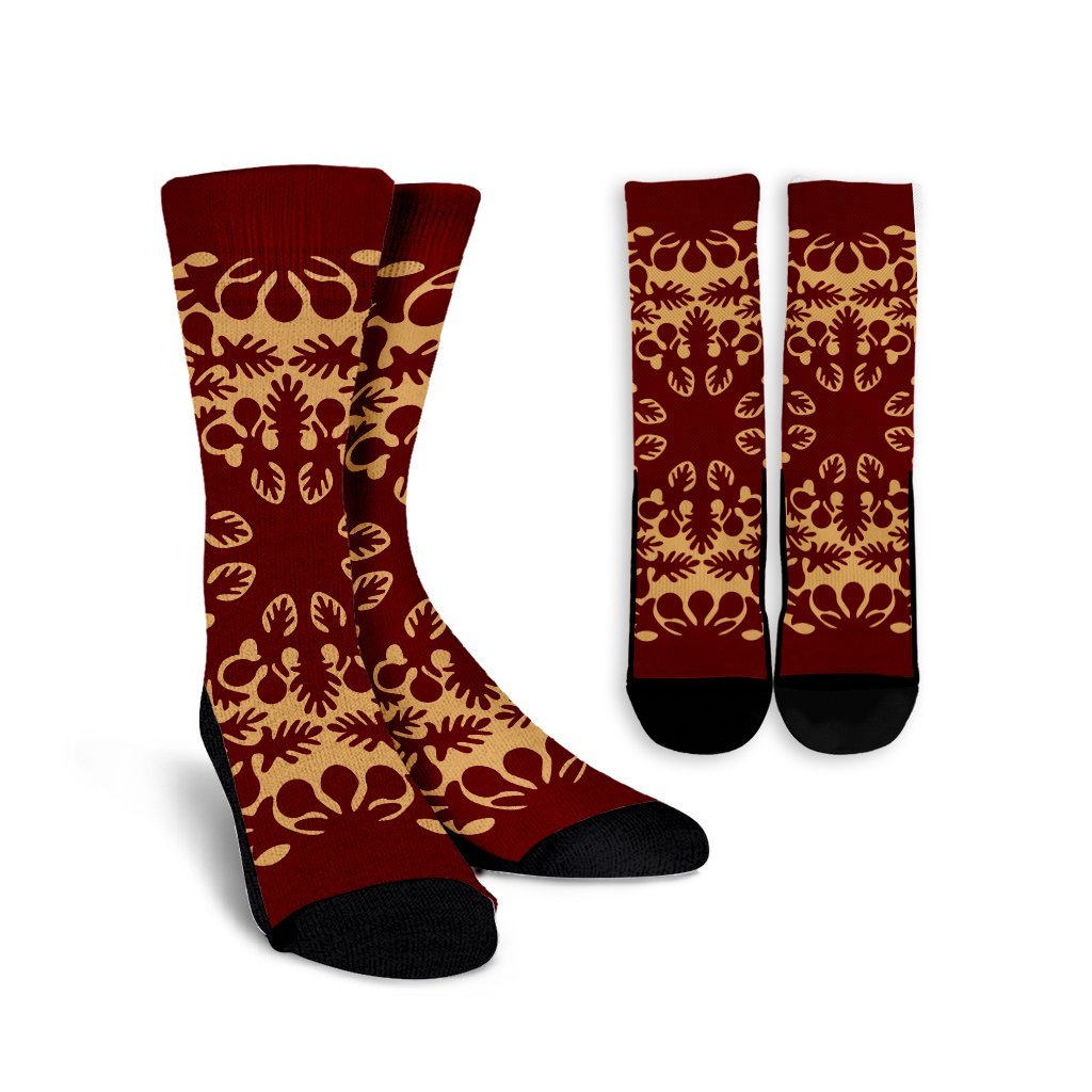 Hawaiian Quilt Vintage Crew Socks - AH Crew Socks White - Polynesian Pride