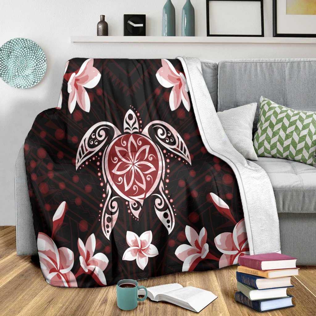 Hawaiian Reddie Turtle Plumeria Premium Blankets AH - Polynesian Pride