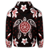 Hawaiian Reddie Turtle Plumeria Zip Hoodie - Polynesian Pride