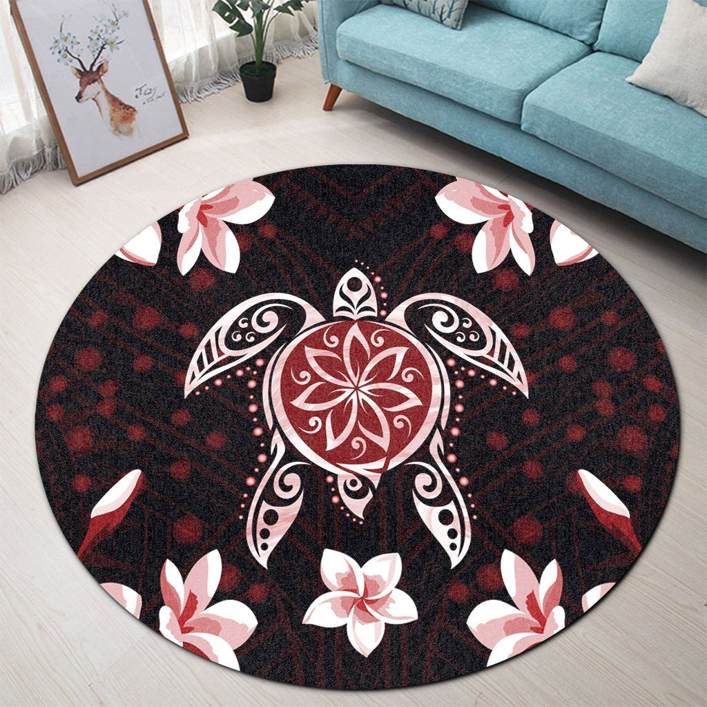 Hawaiian Reddie Turtle Plumeria Round Carpet AH - Polynesian Pride