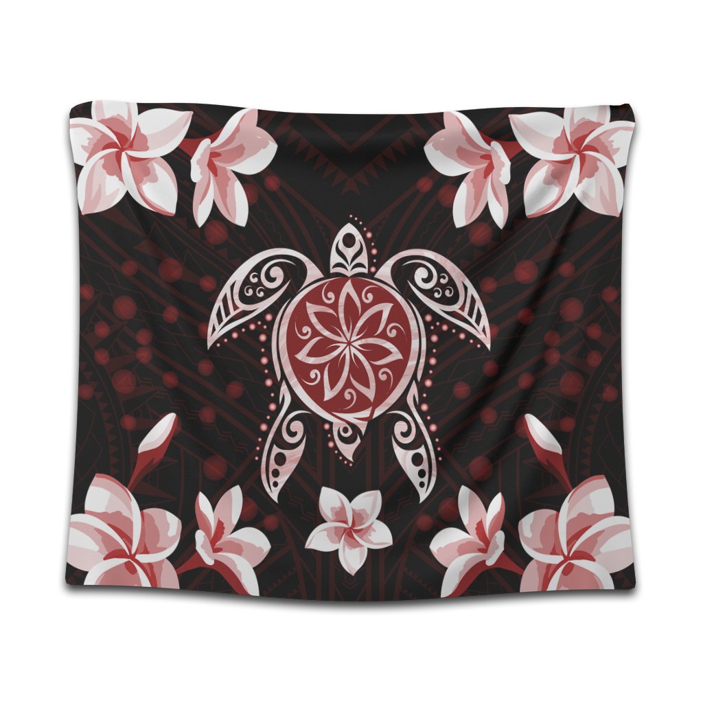 Hawaiian Reddie Turtle Plumeria Tapestry AH Wall Tapestry Black - Polynesian Pride