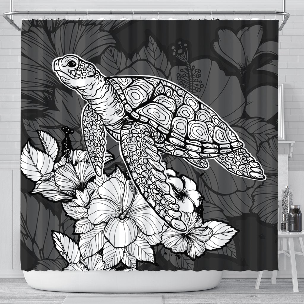 Hawaiian Sample Turtle Plumeria Shower Curtain - AH 177 x 172 (cm) Black - Polynesian Pride