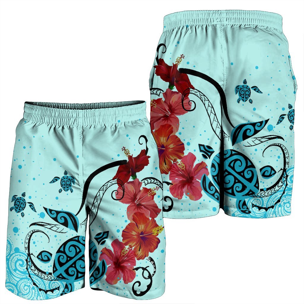 Hawaiian Sea Turtle Hibiscus Brilliant Polynesian Men's Shorts - AH - Polynesian Pride