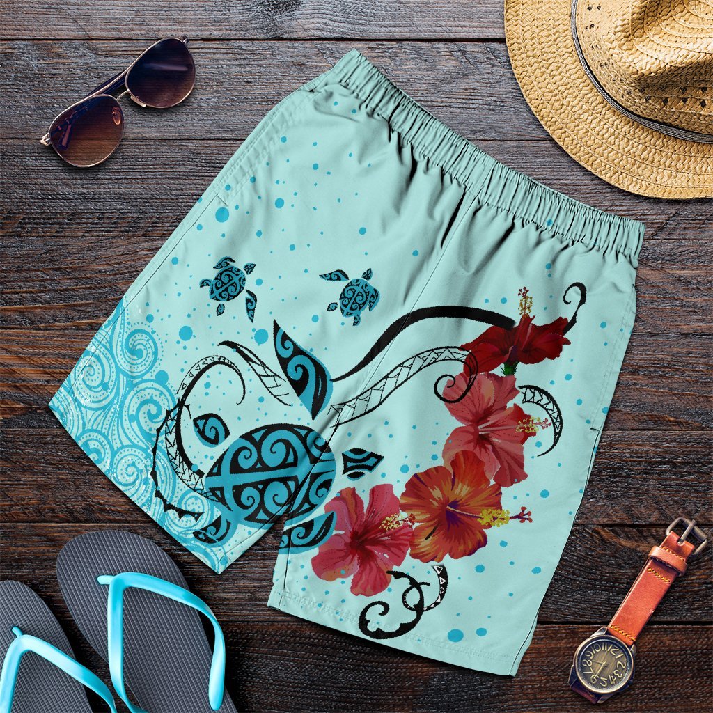 Hawaiian Sea Turtle Hibiscus Brilliant Polynesian Men's Shorts - AH Art - Polynesian Pride