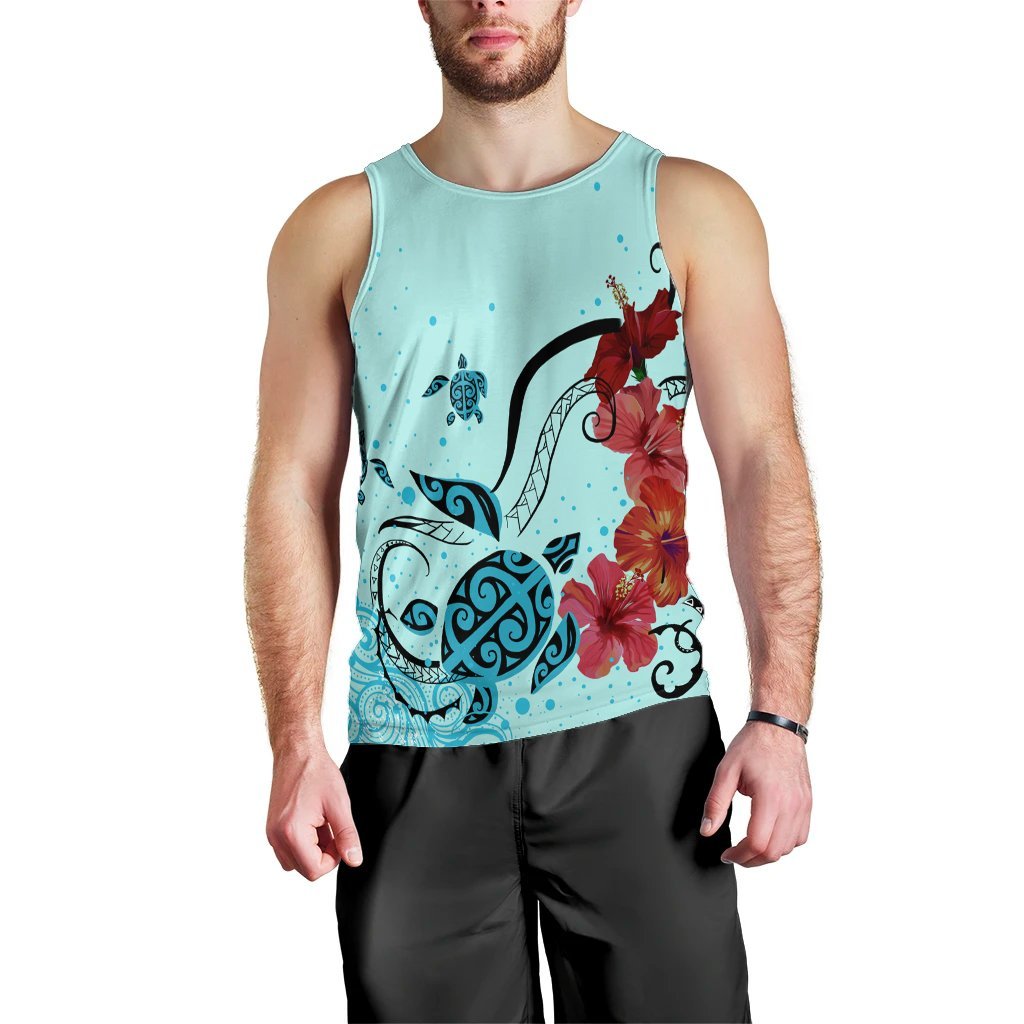 Hawaiian Sea Turtle Hibiscus Brilliant Polynesian Tank Top - AH Black - Polynesian Pride