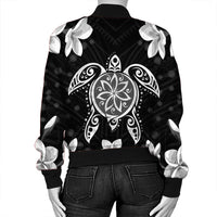 Hawaiian Silver Turtle Plumeria Bomber Jacket AH - Polynesian Pride