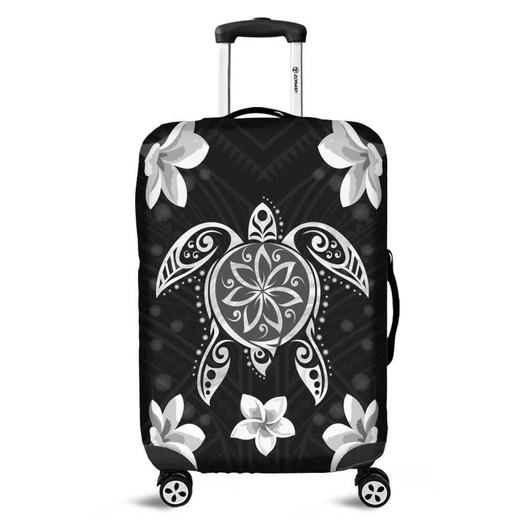 Hawaiian Silver Turtle Plumeria Luggage Covers AH Black - Polynesian Pride