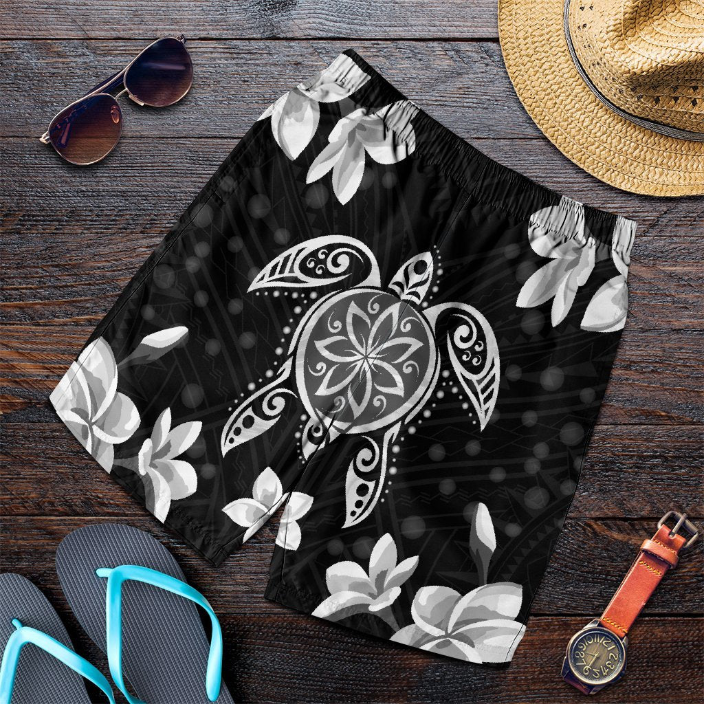 Hawaiian Silver Turtle Plumeria Men's Shorts AH Art - Polynesian Pride
