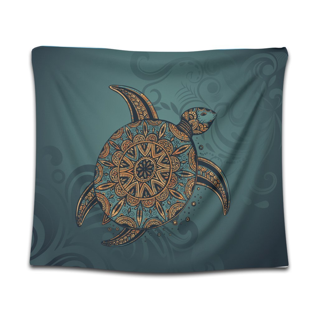 Hawaiian Skillful Turtle Polynesian Tapestry - AH Wall Tapestry Black - Polynesian Pride