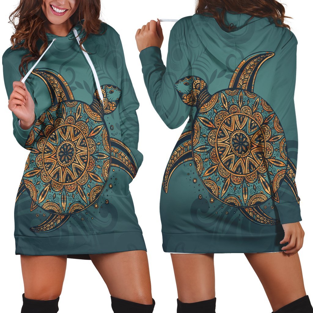 Hawaiian Skillful Turtle Polynesian Hoodie Dress - AH Black - Polynesian Pride