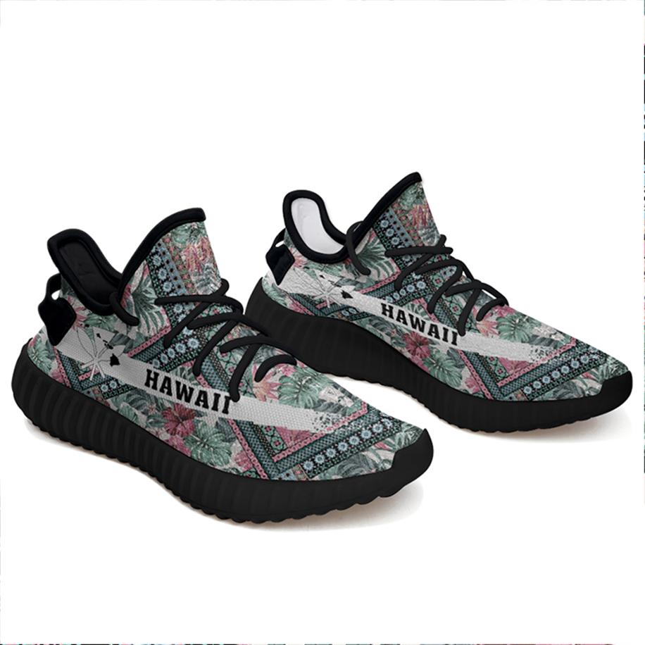 Hawaiian Sneakers YZ Exotic Tropical Flowers In Pastel Colors Black - Polynesian Pride