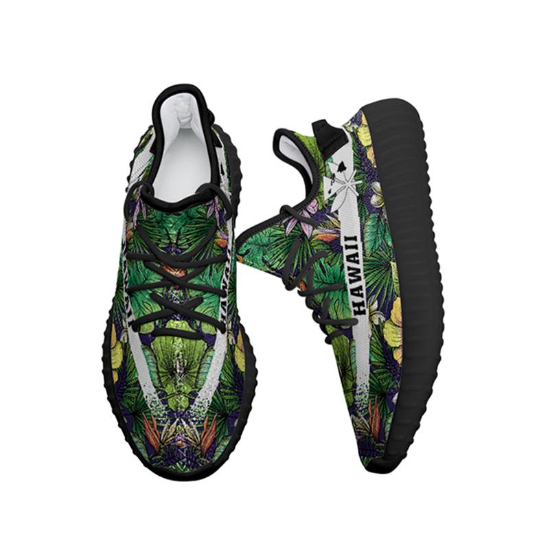 Hawaiian Sneakers YZ Hibiscus And Plumeria Green - Polynesian Pride