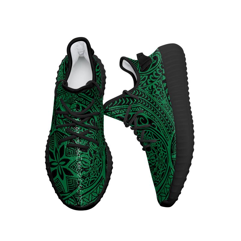 Hawaiian Sneakers YZ Polynesian Hawaiian Style Tribal Tattoo Green AH - Polynesian Pride