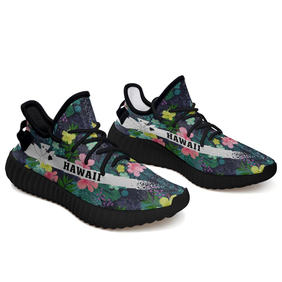 Hawaiian Sneakers YZ Tropical Hibiscus Black - Polynesian Pride