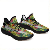 Hawaiian Sneakers YZ Tropical Leaves And Flowers Black - Polynesian Pride