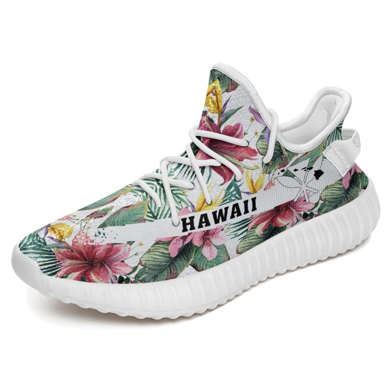 Hawaiian Sneakers YZ Tropical Palm Leaf White White - Polynesian Pride