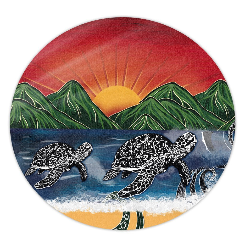 Hawaiian Sunset Ocean Turtle Round Carpet - AH Round Carpet Luxurious Plush - Polynesian Pride