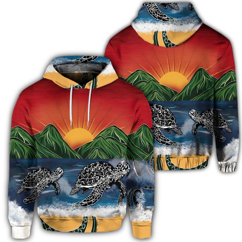 Hawaiian Sunset Ocean Turtle Hoodie Unisex Art - Polynesian Pride