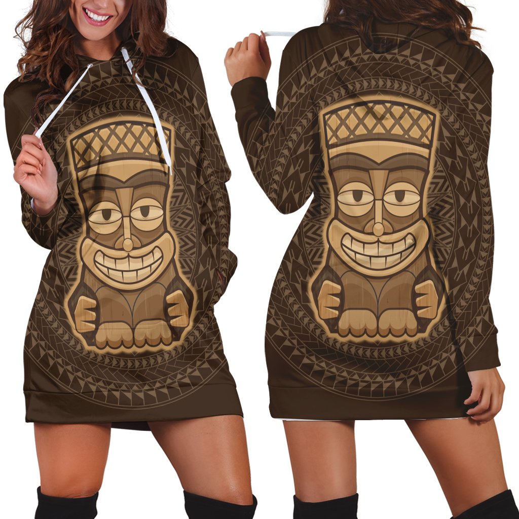 Hawaiian Tiki Hoodie Dress AH Black - Polynesian Pride