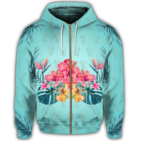 Hawaiian Tropical Strelitzia Hibiscus Plumeria Centre Zip Hoodie - Polynesian Pride