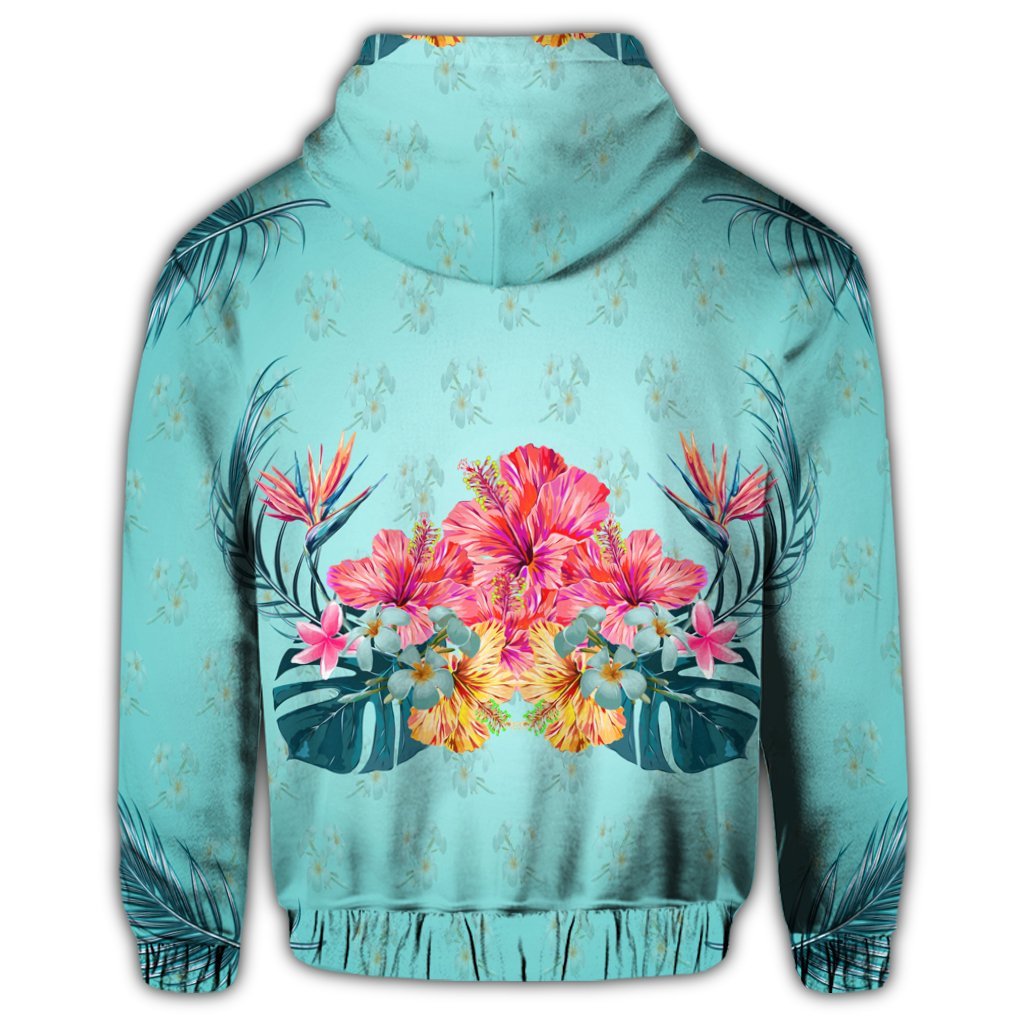 Hawaiian Tropical Strelitzia Hibiscus Plumeria Centre Zip Hoodie - Polynesian Pride